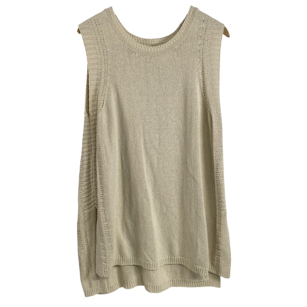 J Jill Sweater Womens Large Beige Sleeveless Knit Pullover Tank Top 100% Cotton